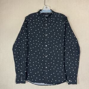APC Shirt Mens M Black Rue Madame Paris Long Sleeve Pocket Button Up‎